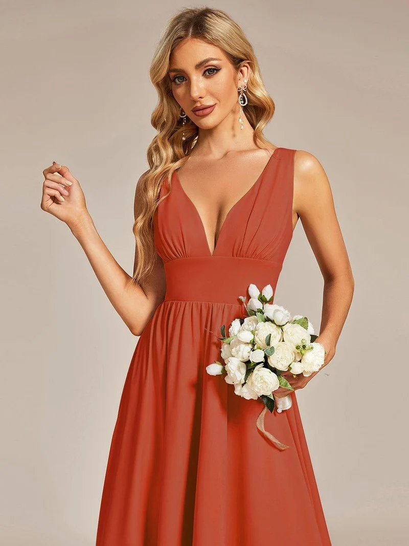 Robe Demoiselle d'honneur élégante Taille Empire Sans Manches(Vente finale)