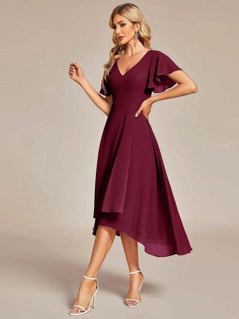 ever AALIA|Robe Mariage Invitée haute-basse mousseline col en V Manches à volants