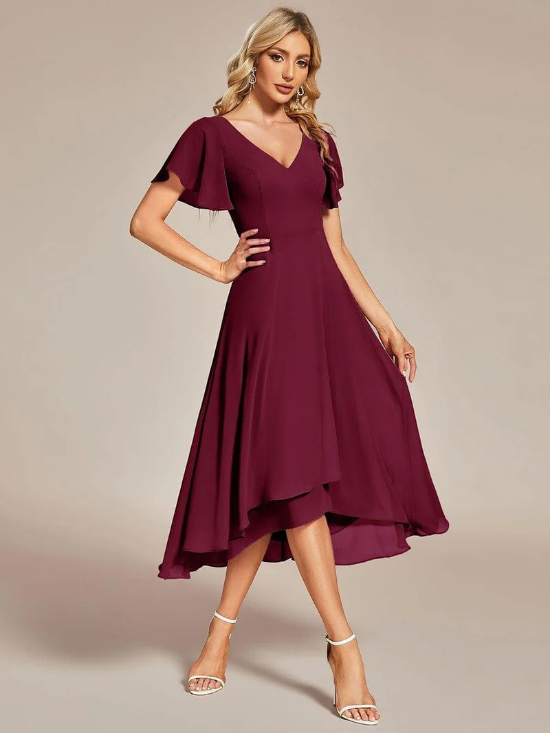 ever AALIA|Robe Mariage Invitée haute-basse mousseline col en V Manches à volants