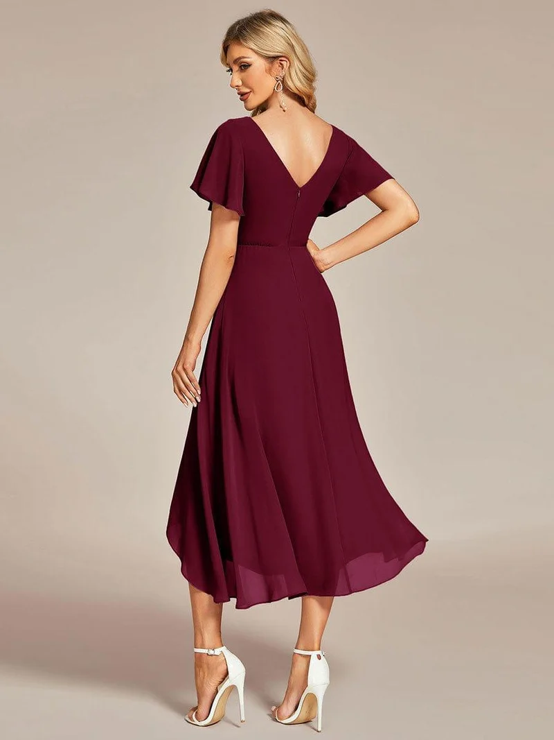 ever AALIA|Robe Mariage Invitée haute-basse mousseline col en V Manches à volants