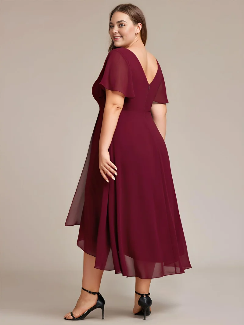 ever AALIA|Robe Mariage Invitée haute-basse mousseline col en V Manches à volants