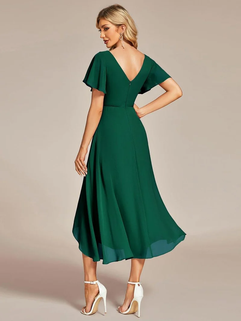 ever AALIA|Robe Mariage Invitée haute-basse mousseline col en V Manches à volants