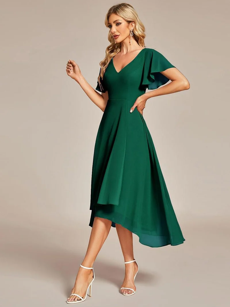 ever AALIA|Robe Mariage Invitée haute-basse mousseline col en V Manches à volants