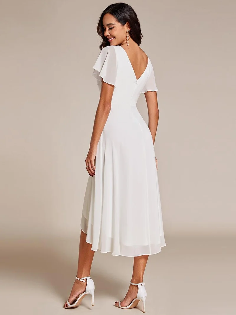 ever AALIA|Robe Mariage Invitée haute-basse mousseline col en V Manches à volants