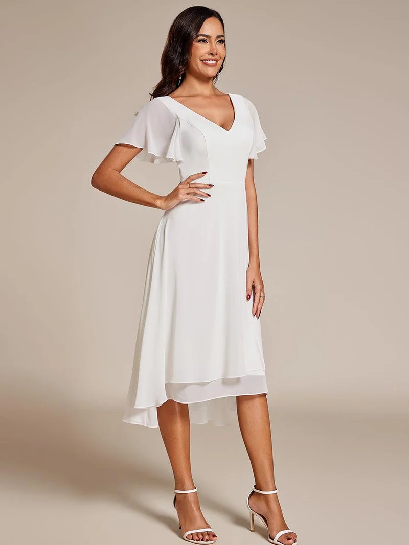 ever AALIA|Robe Mariage Invitée haute-basse mousseline col en V Manches à volants