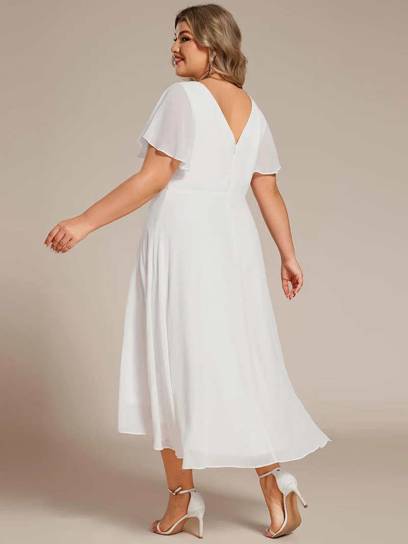 ever AALIA|Robe Mariage Invitée haute-basse mousseline col en V Manches à volants