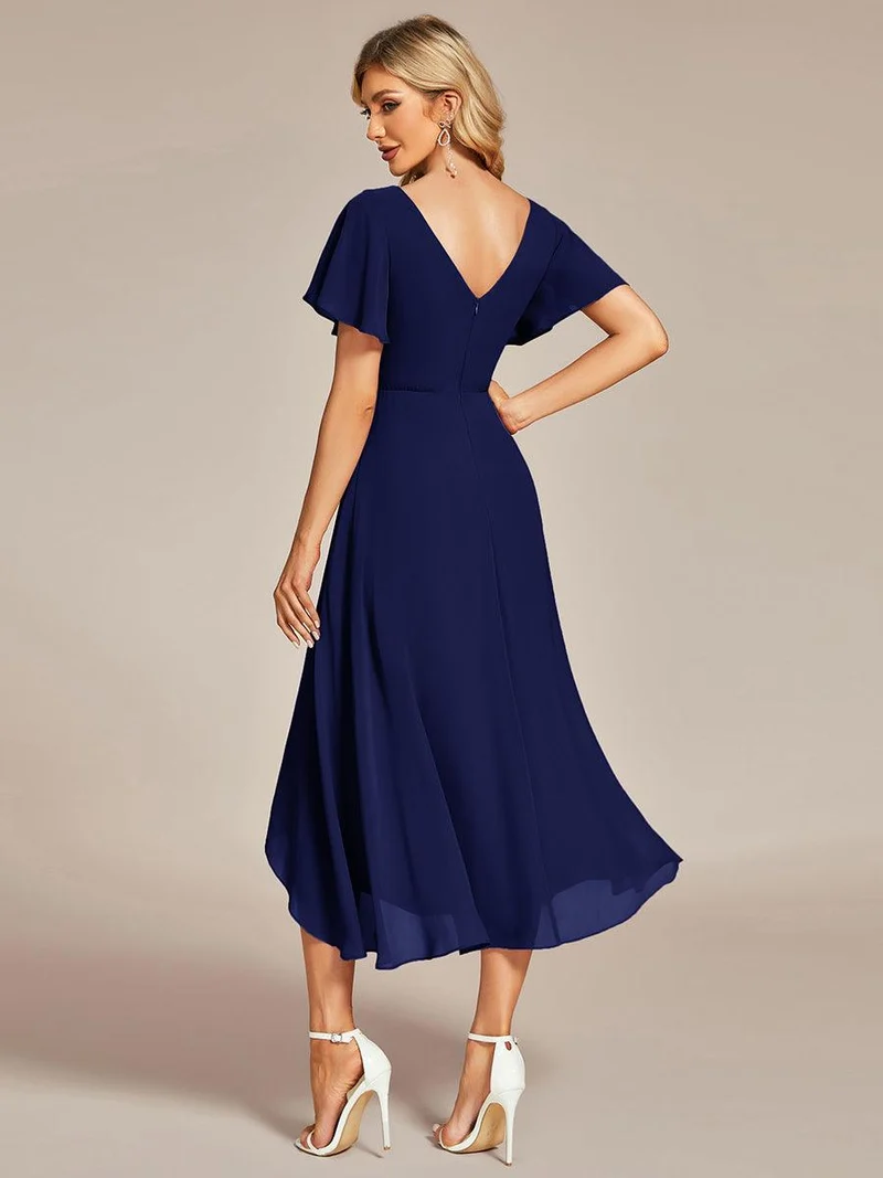 ever AALIA|Robe Mariage Invitée haute-basse mousseline col en V Manches à volants