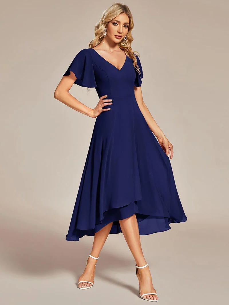 ever AALIA|Robe Mariage Invitée haute-basse mousseline col en V Manches à volants