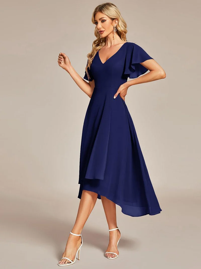 ever AALIA|Robe Mariage Invitée haute-basse mousseline col en V Manches à volants