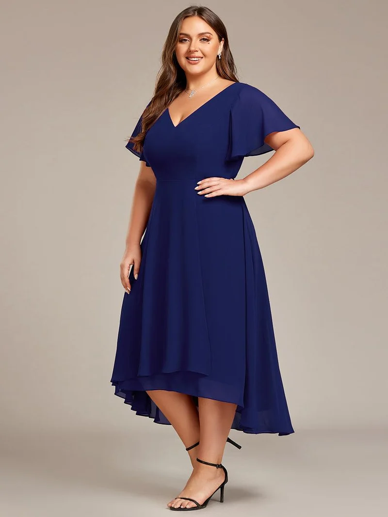ever AALIA|Robe Mariage Invitée haute-basse mousseline col en V Manches à volants
