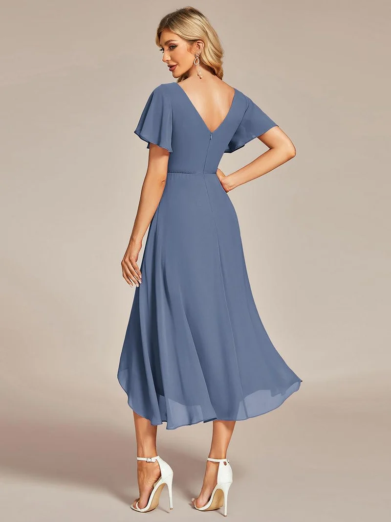 ever AALIA|Robe Mariage Invitée haute-basse mousseline col en V Manches à volants