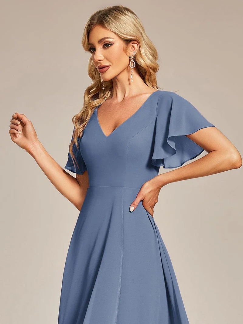 ever AALIA|Robe Mariage Invitée haute-basse mousseline col en V Manches à volants