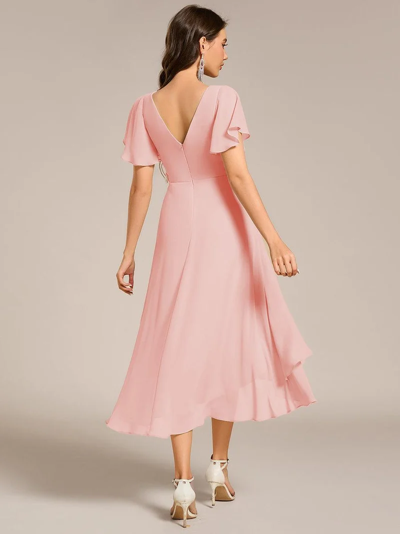 ever AALIA|Robe Mariage Invitée haute-basse mousseline col en V Manches à volants