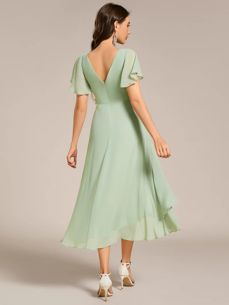 ever AALIA|Robe Mariage Invitée haute-basse mousseline col en V Manches à volants