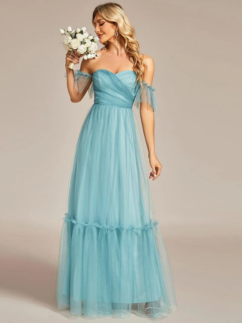 ever LUCIE|Robe Mariage Invitée en tulle plissée à épaules dénudées