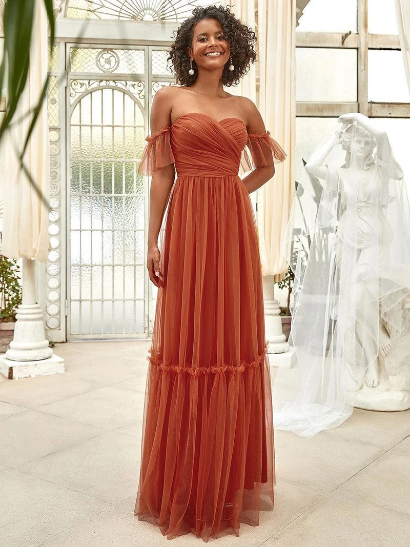 ever LUCIE|Robe Mariage Invitée en tulle plissée à épaules dénudées