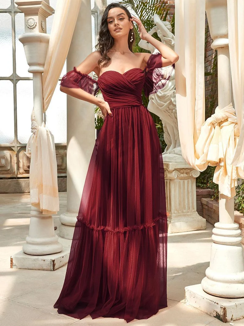 ever LUCIE|Robe Mariage Invitée en tulle plissée à épaules dénudées