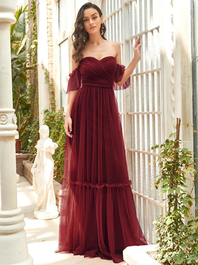 ever LUCIE|Robe Mariage Invitée en tulle plissée à épaules dénudées