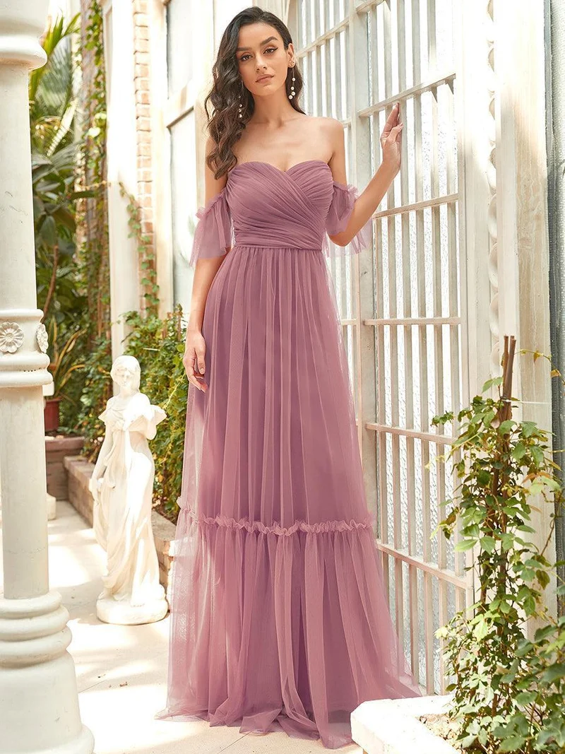 ever LUCIE|Robe Mariage Invitée en tulle plissée à épaules dénudées