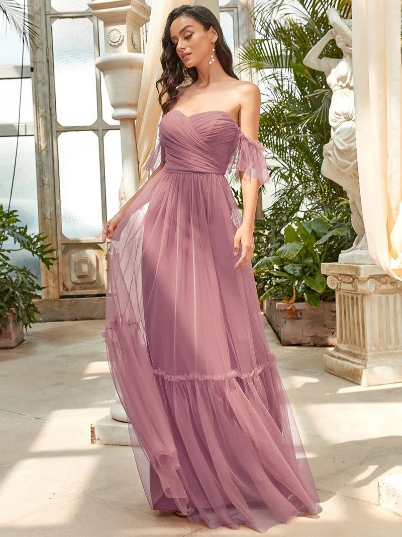 ever LUCIE|Robe Mariage Invitée en tulle plissée à épaules dénudées