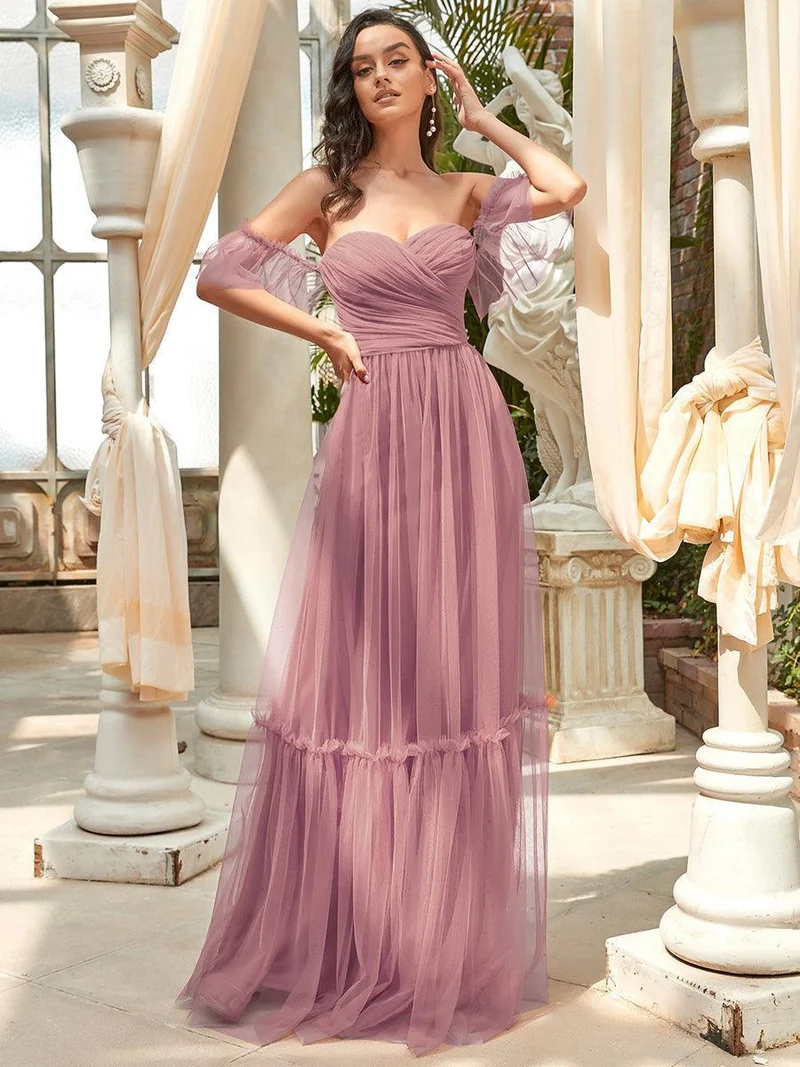 ever LUCIE|Robe Mariage Invitée en tulle plissée à épaules dénudées