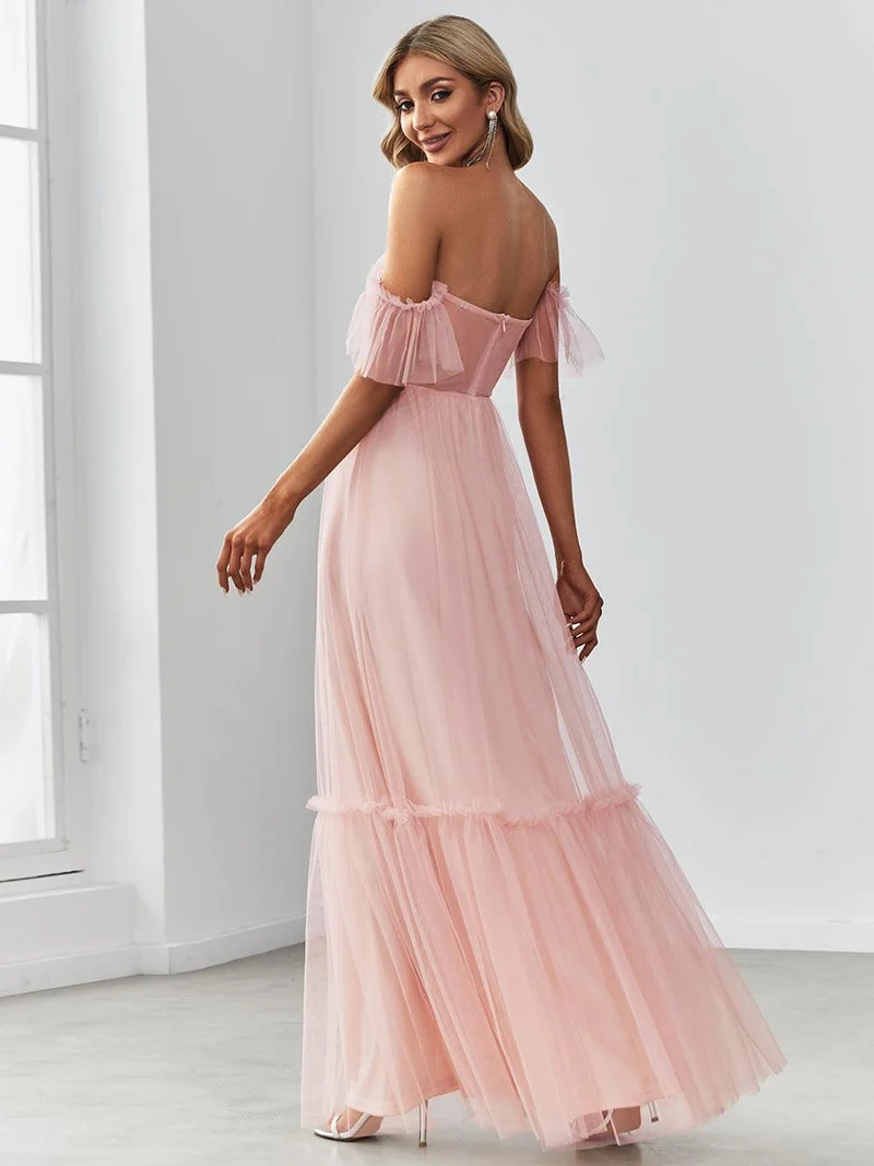ever LUCIE|Robe Mariage Invitée en tulle plissée à épaules dénudées