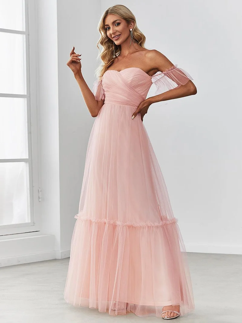 ever LUCIE|Robe Mariage Invitée en tulle plissée à épaules dénudées
