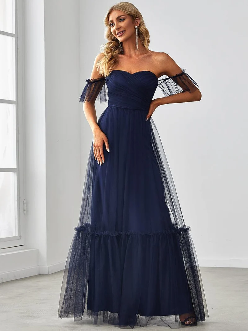 ever LUCIE|Robe Mariage Invitée en tulle plissée à épaules dénudées