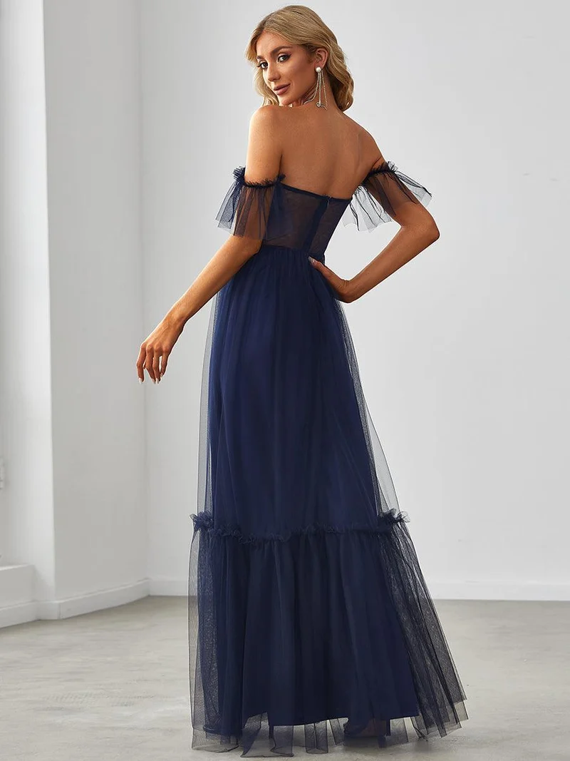 ever LUCIE|Robe Mariage Invitée en tulle plissée à épaules dénudées