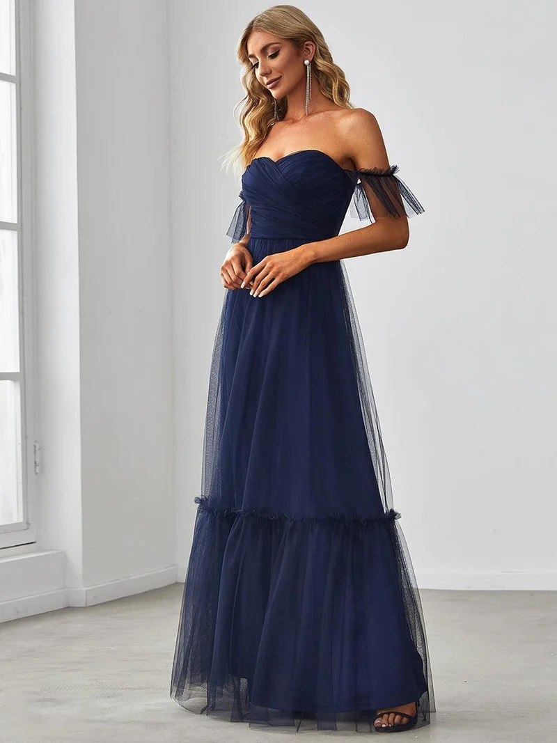 ever LUCIE|Robe Mariage Invitée en tulle plissée à épaules dénudées