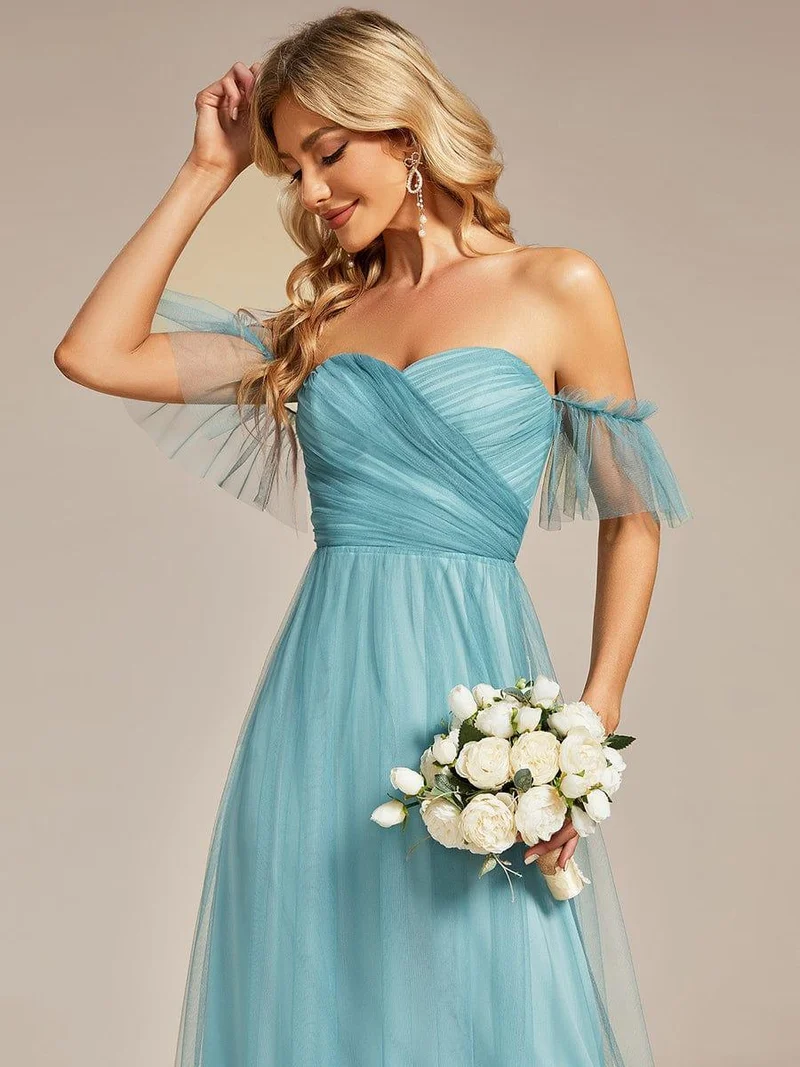 ever LUCIE|Robe Mariage Invitée en tulle plissée à épaules dénudées