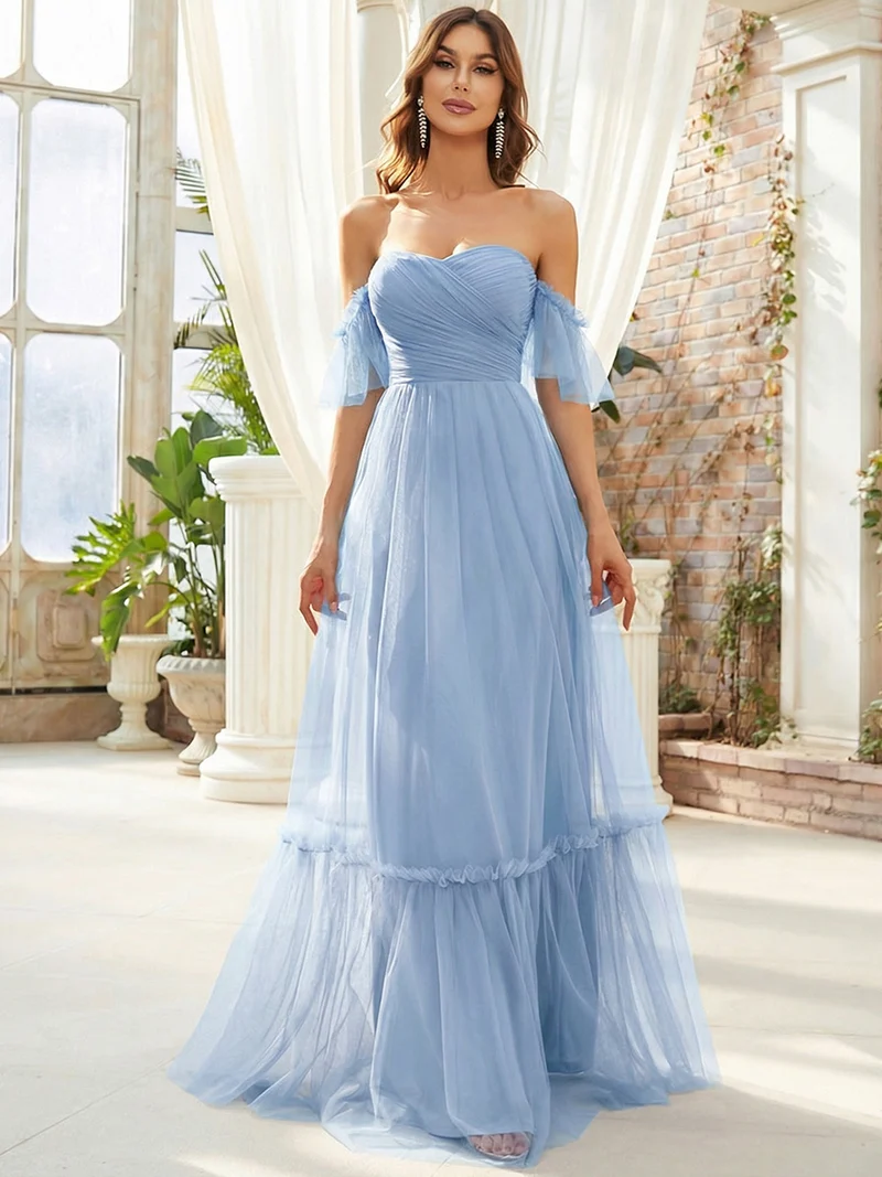 ever LUCIE|Robe Mariage Invitée en tulle plissée à épaules dénudées
