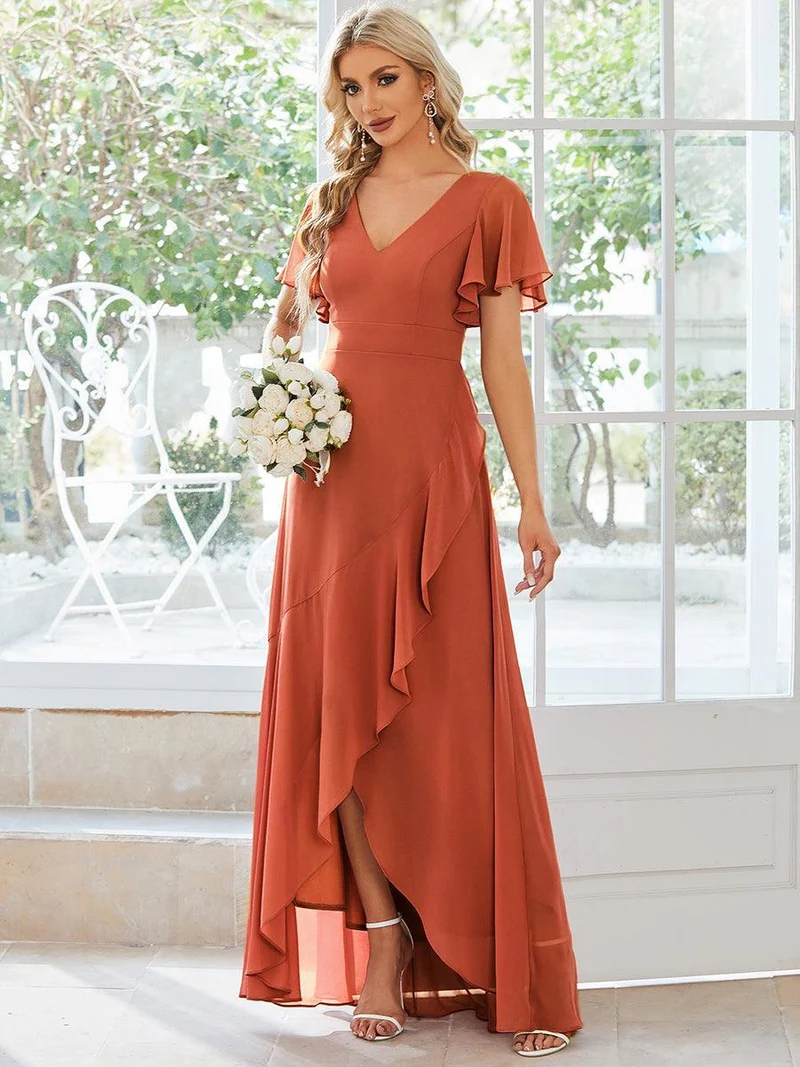 ever OREE|Robe demoiselle d'honneur Mousseline Ourlet en feuille de lotus Charmante(Vente Finale)