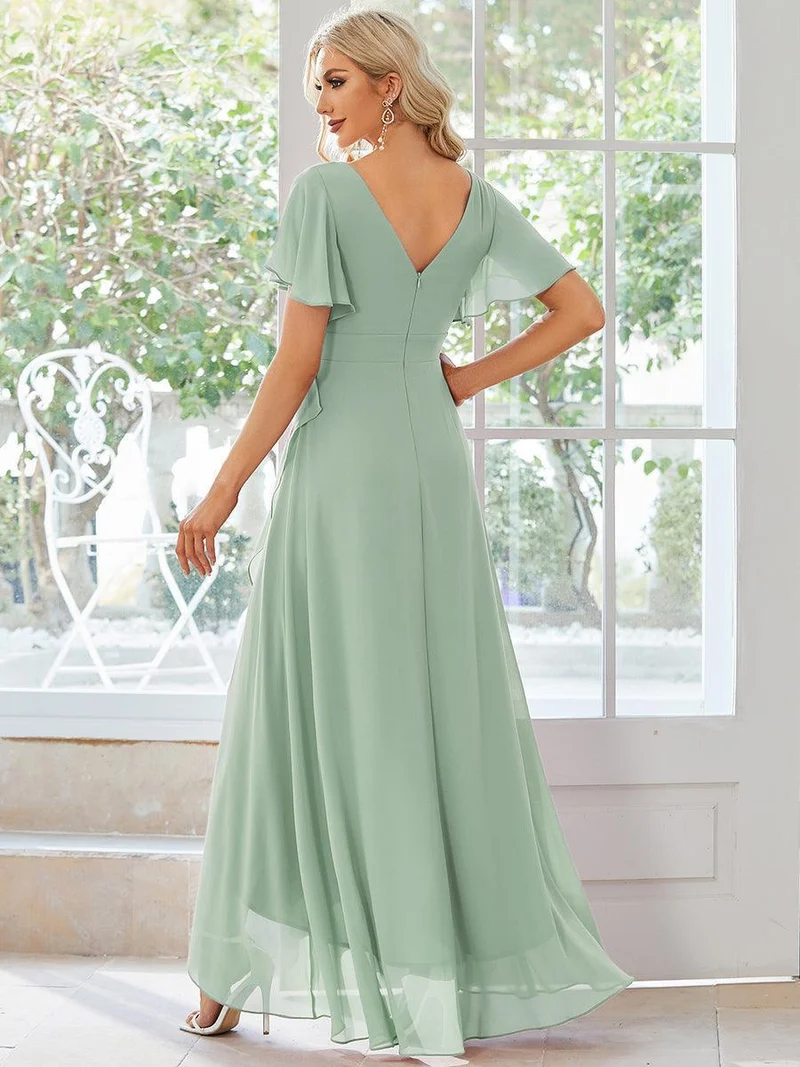 ever OREE|Robe demoiselle d'honneur Mousseline Ourlet en feuille de lotus Charmante(Vente Finale)
