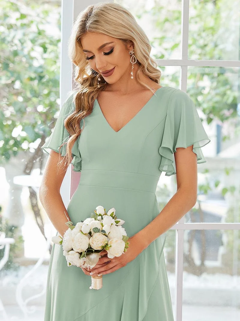 ever OREE|Robe demoiselle d'honneur Mousseline Ourlet en feuille de lotus Charmante(Vente Finale)