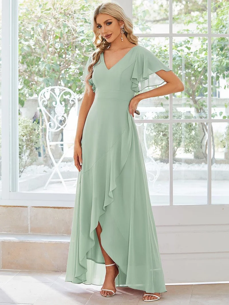 ever OREE|Robe demoiselle d'honneur Mousseline Ourlet en feuille de lotus Charmante(Vente Finale)