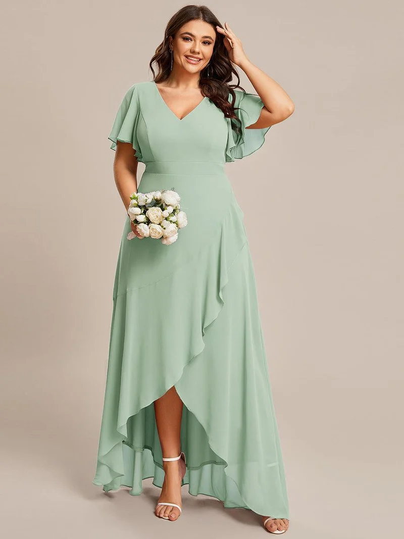 ever OREE|Robe demoiselle d'honneur Mousseline Ourlet en feuille de lotus Charmante(Vente Finale)