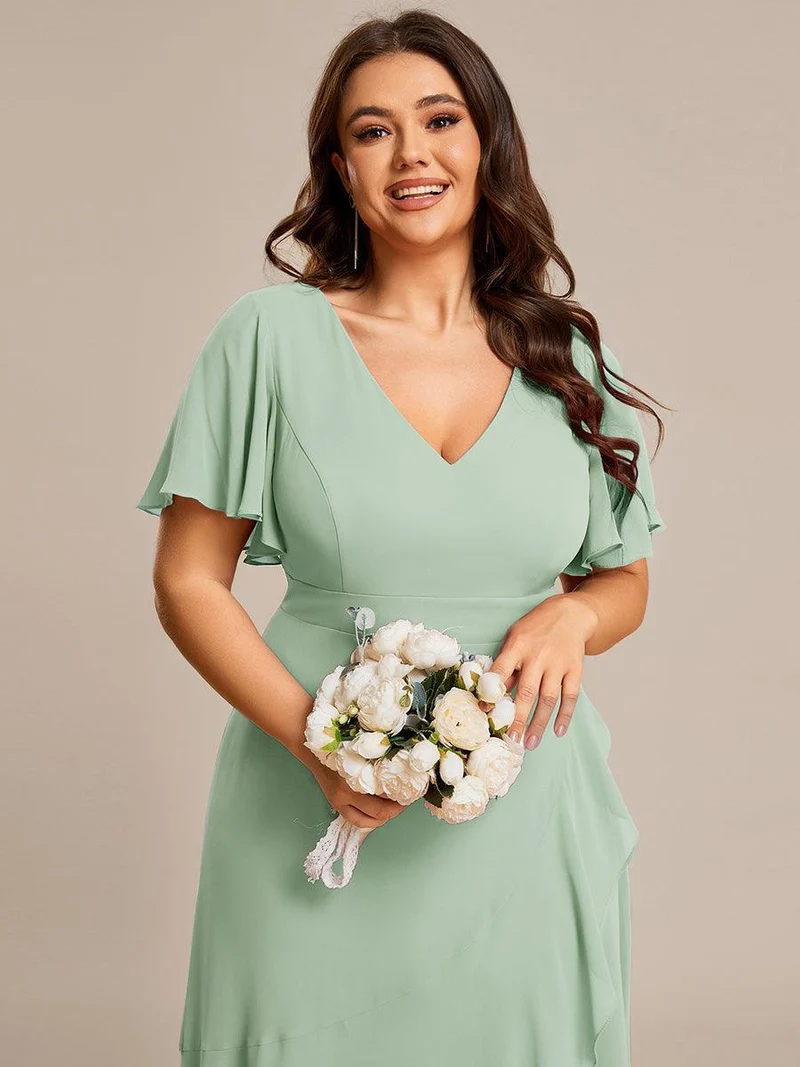 ever OREE|Robe demoiselle d'honneur Mousseline Ourlet en feuille de lotus Charmante(Vente Finale)