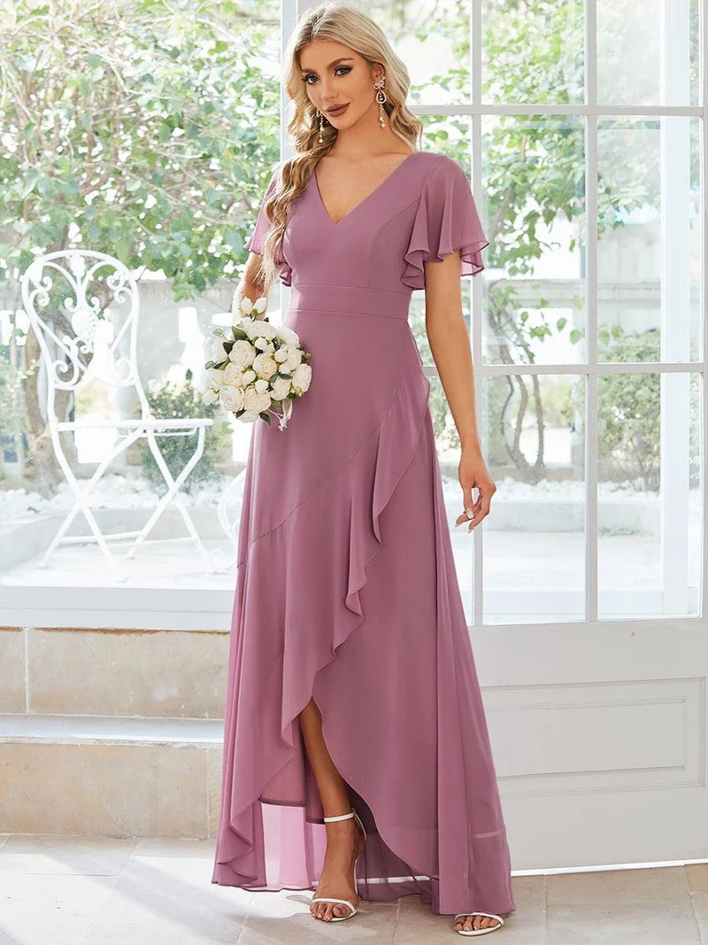 ever OREE|Robe demoiselle d'honneur Mousseline Ourlet en feuille de lotus Charmante(Vente Finale)