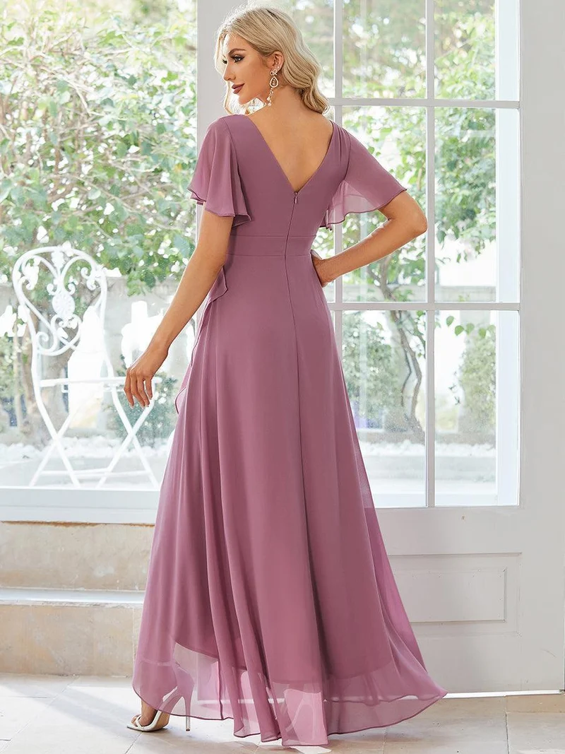 ever OREE|Robe demoiselle d'honneur Mousseline Ourlet en feuille de lotus Charmante(Vente Finale)
