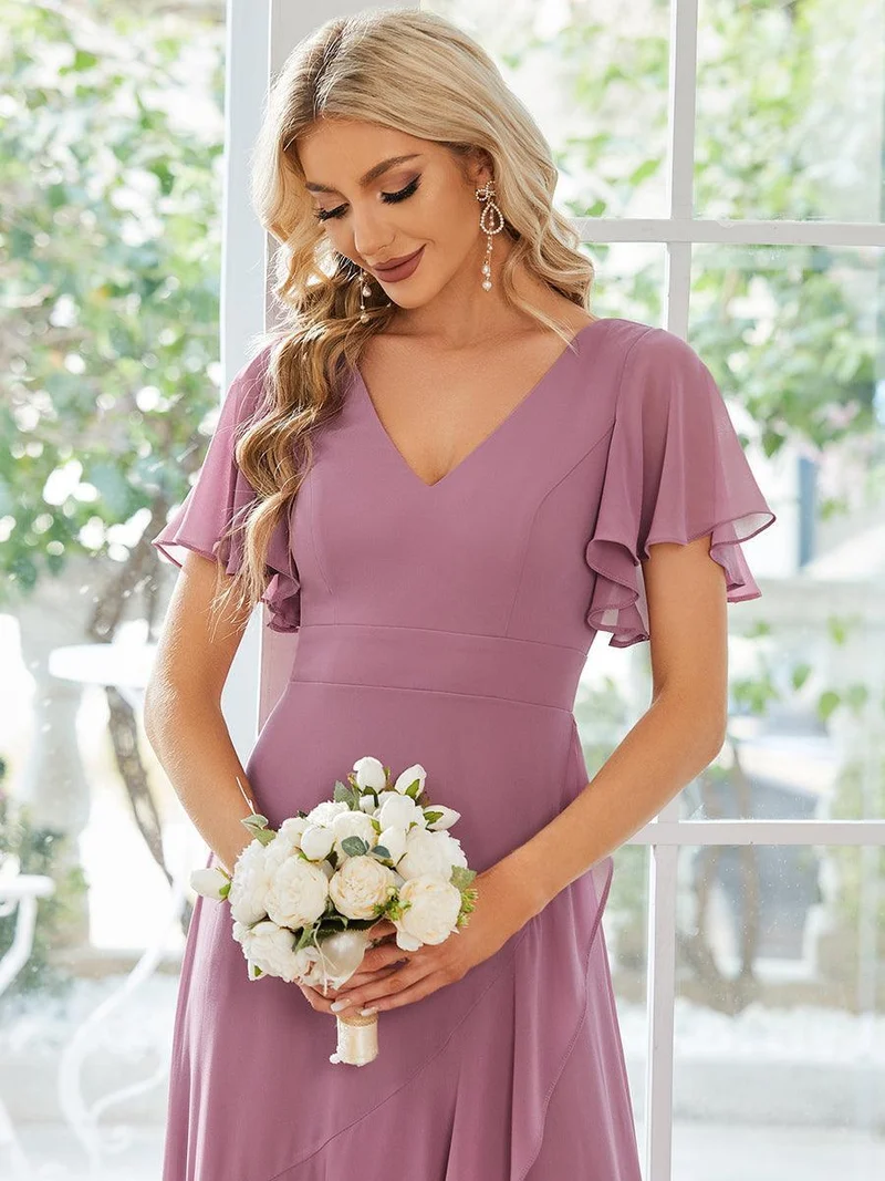 ever OREE|Robe demoiselle d'honneur Mousseline Ourlet en feuille de lotus Charmante(Vente Finale)