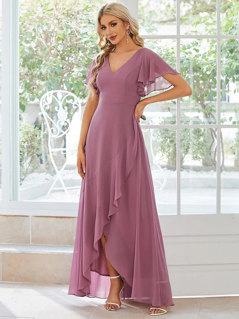 ever OREE|Robe demoiselle d'honneur Mousseline Ourlet en feuille de lotus Charmante(Vente Finale)