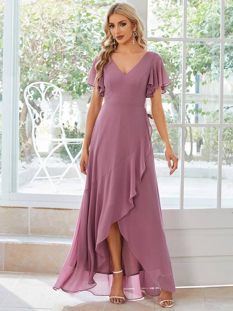 ever OREE|Robe demoiselle d'honneur Mousseline Ourlet en feuille de lotus Charmante(Vente Finale)