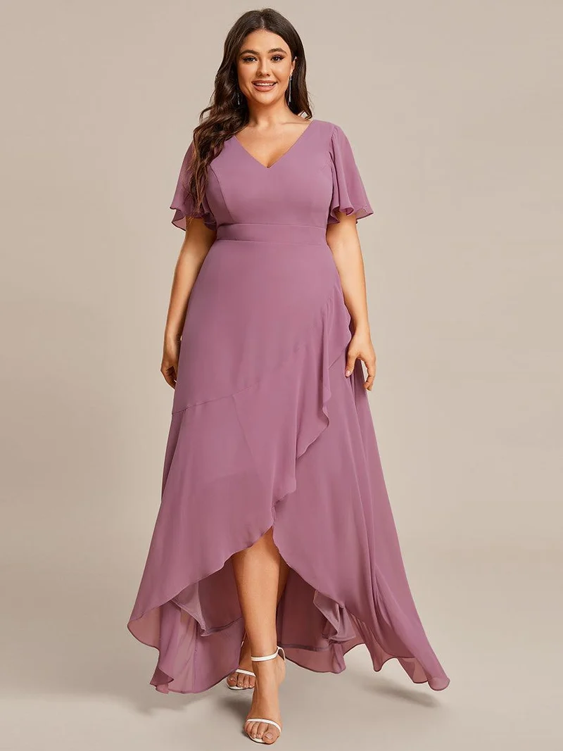 ever OREE|Robe demoiselle d'honneur Mousseline Ourlet en feuille de lotus Charmante(Vente Finale)
