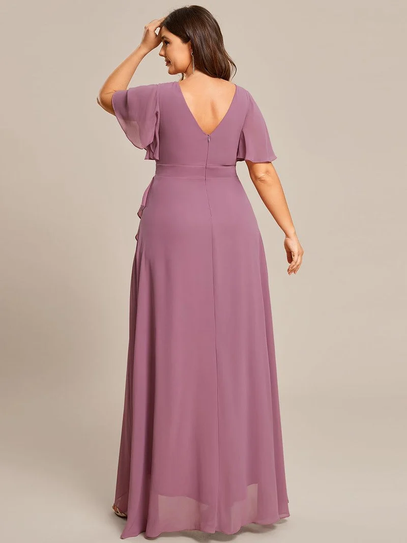 ever OREE|Robe demoiselle d'honneur Mousseline Ourlet en feuille de lotus Charmante(Vente Finale)