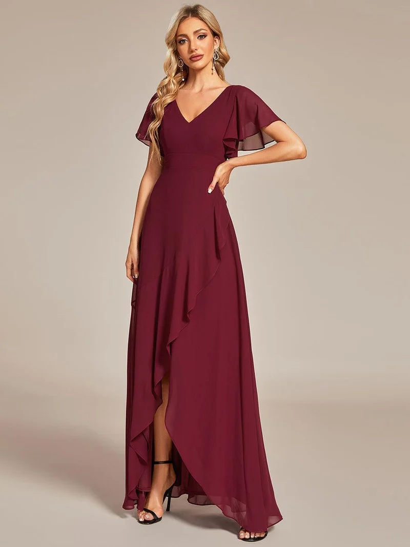 ever OREE|Robe demoiselle d'honneur Mousseline Ourlet en feuille de lotus Charmante(Vente Finale)