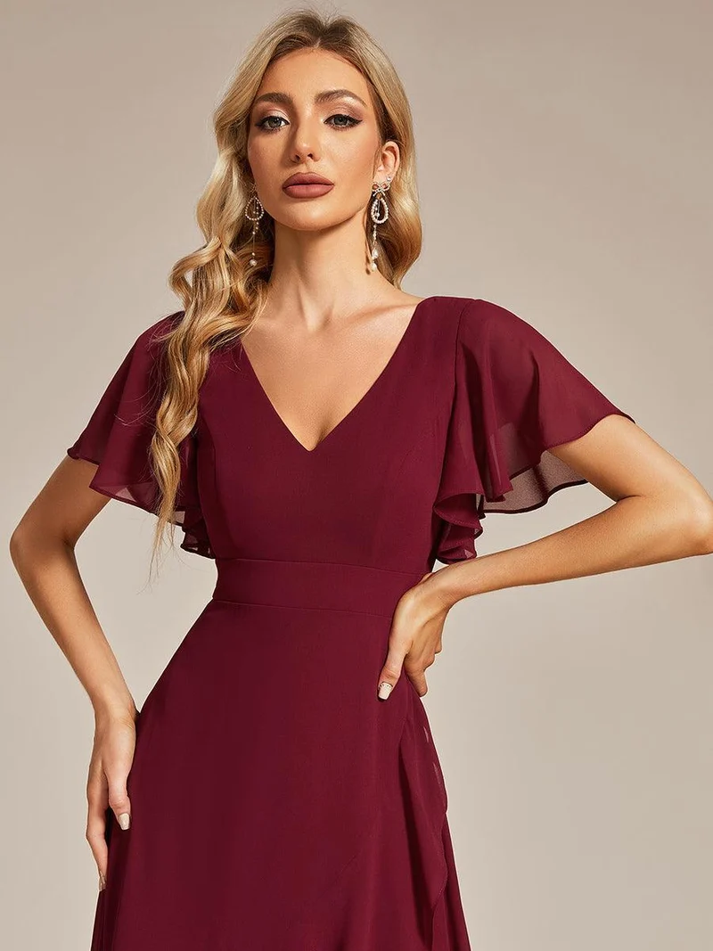 ever OREE|Robe demoiselle d'honneur Mousseline Ourlet en feuille de lotus Charmante(Vente Finale)