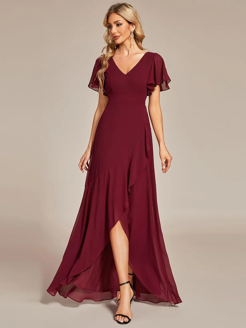 ever OREE|Robe demoiselle d'honneur Mousseline Ourlet en feuille de lotus Charmante(Vente Finale)