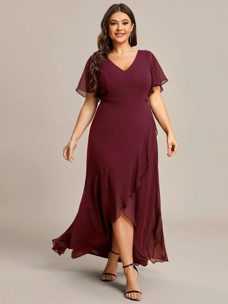 ever OREE|Robe demoiselle d'honneur Mousseline Ourlet en feuille de lotus Charmante(Vente Finale)