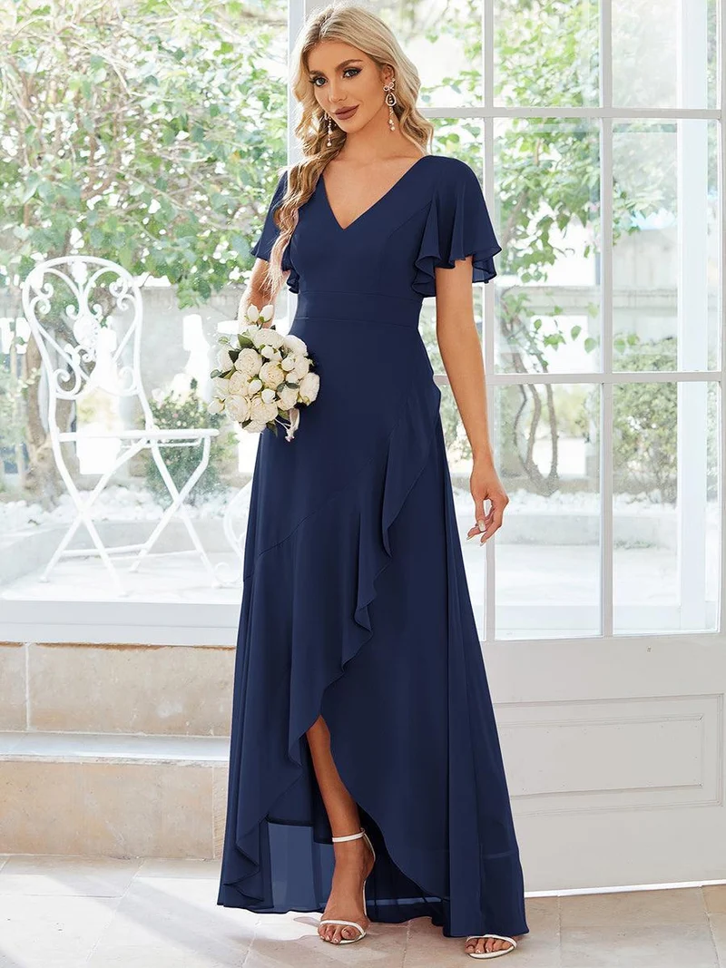 ever OREE|Robe demoiselle d'honneur Mousseline Ourlet en feuille de lotus Charmante(Vente Finale)
